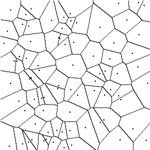 Tiling and tessellation specimen showing Voronoi diagram partitioning the plane into organic cell structures drawn edge by edge